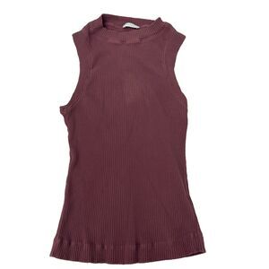 Brunello Cucinelli Monili Tank Top Womens XS Dusty Mauve Ribbed Sleeves Blouse